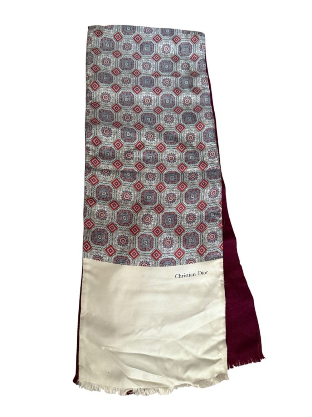 Dior Multicolor Geometric Silk Scarf with Burgundy and Cream Panels - Picture 1 of 6